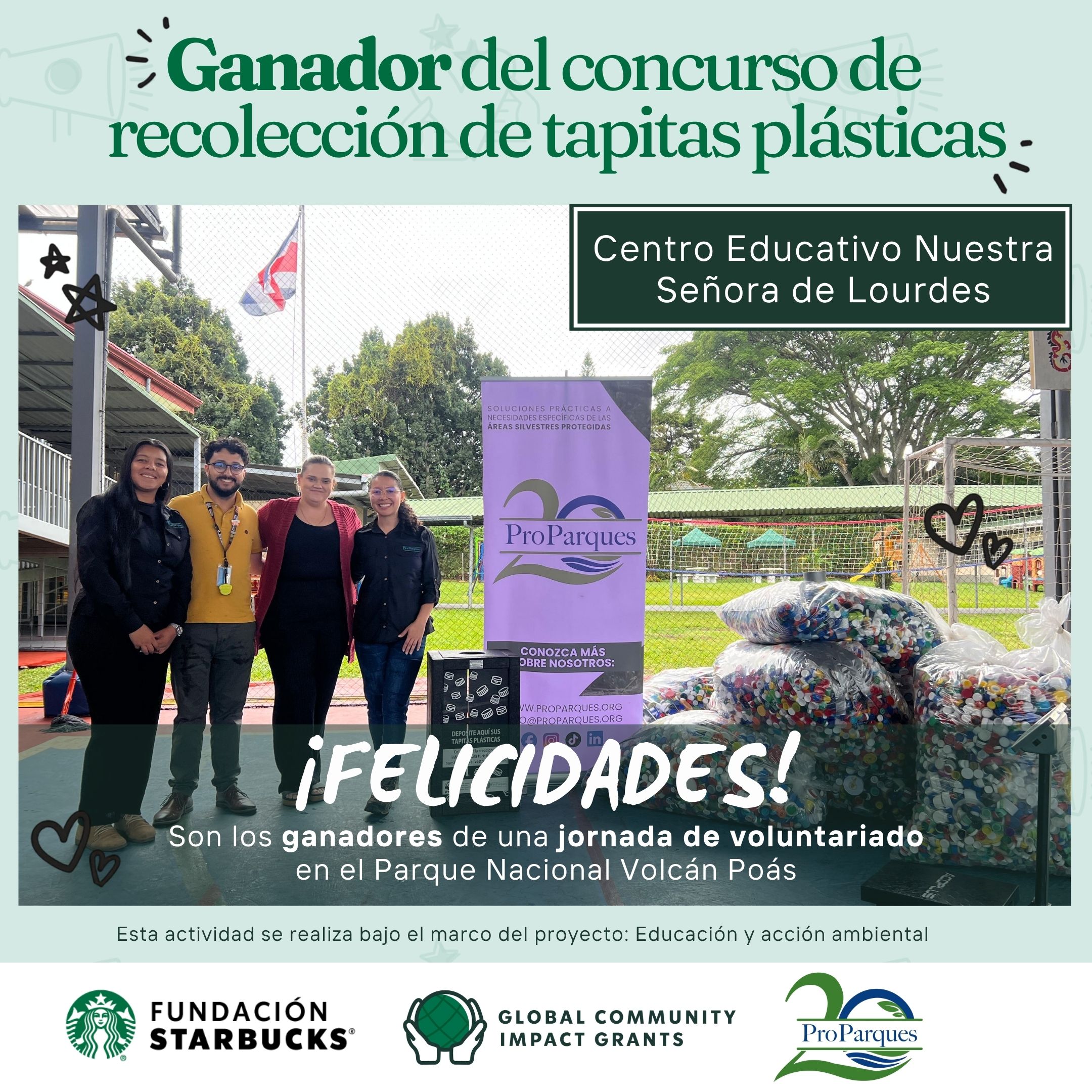 Centro Educativo Nuestra Señora de Lourdes gana concurso de recolección de tapitas plásticas financiado por Fundación Starbucks